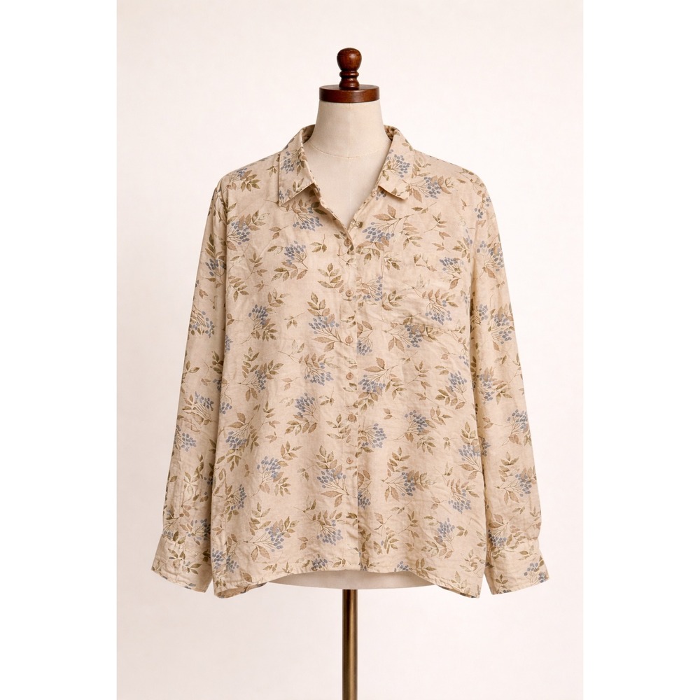 VTG Elisabeth‎ Liz Claiborne Blouse Sz 18 Beige Print Silk Office Mature Classic